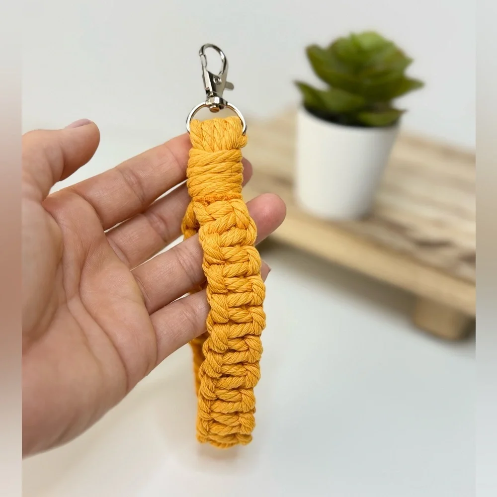 Boho Macrame Wristlet Golden Yellow Keychain